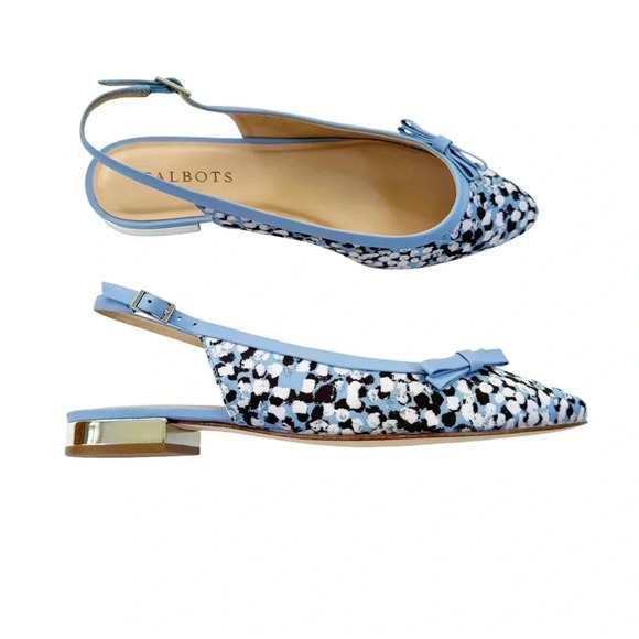 NEW Talbots Edison Slingback Bow Flats Textured Floral Blue Black Size 7.5 - Picture 2 of 10